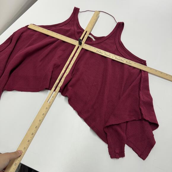 Free People Tank Top Womens Medium Red Sing La La Boho Cropped Festival Oversize - Picture 8 of 10